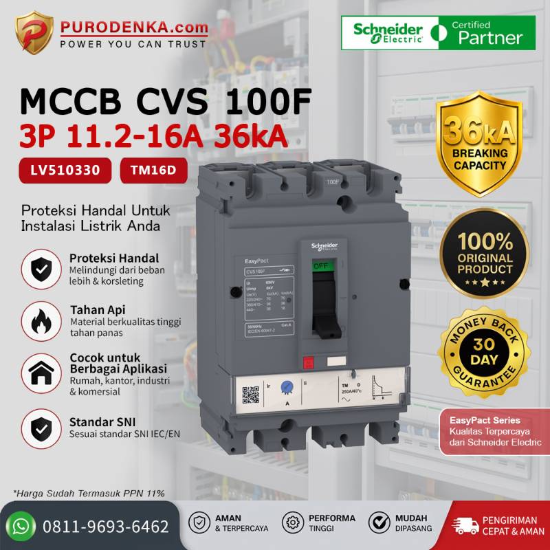 SCHNEIDER MCCB CVS100F 3P 16A 36kA LV510330