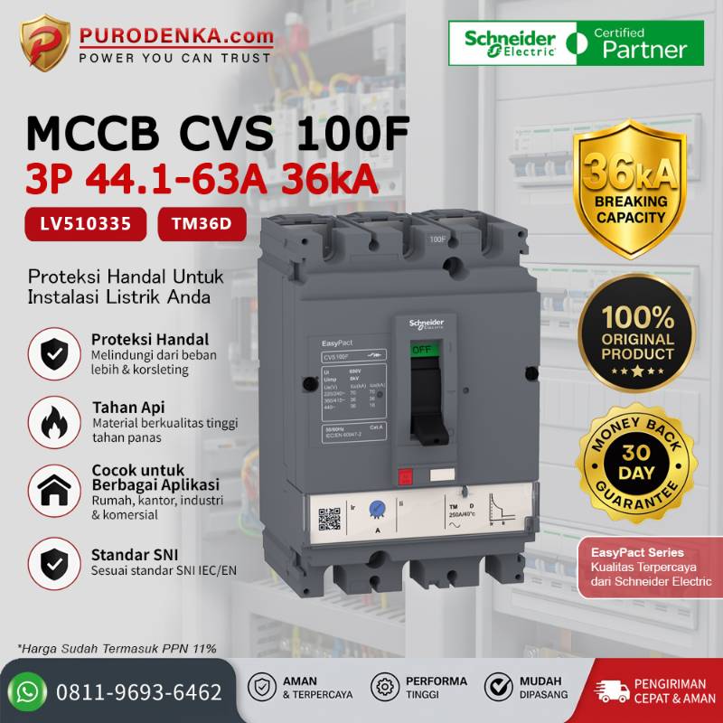 SCHNEIDER MCCB CVS100F 3P 63A 36kA LV510335