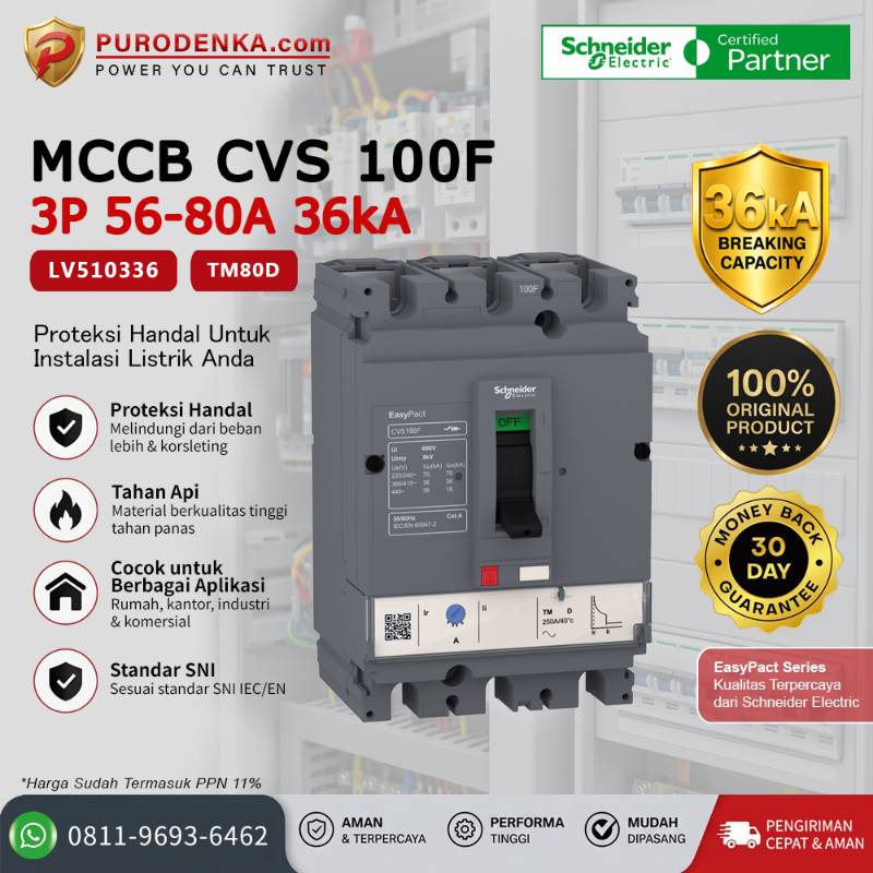 SCHNEIDER MCCB CVS100F 3P 80A 36kA LV510336