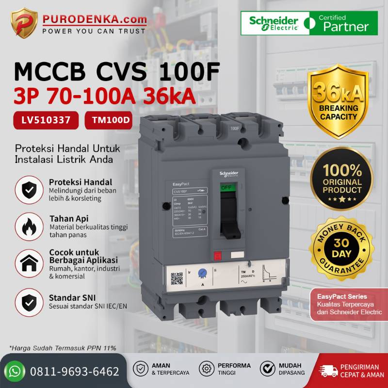 SCHNEIDER MCCB CVS100F 3P 100A 36kA LV510337