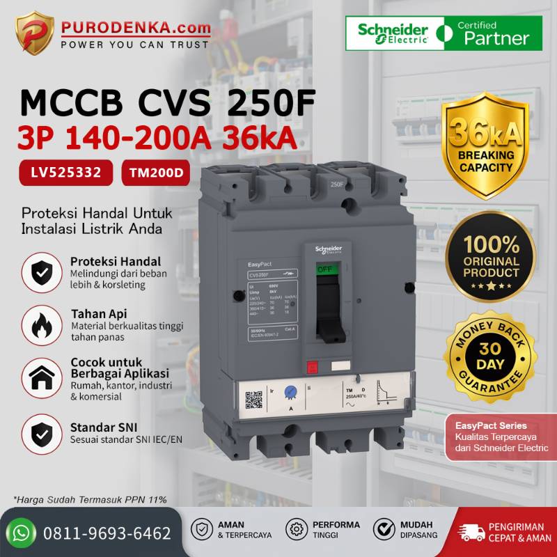 SCHNEIDER MCCB CVS250F 3P 200A 36kA LV525332