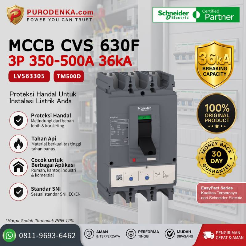 SCHNEIDER MCCB CVS630F 3P 500A 36kA LV563305