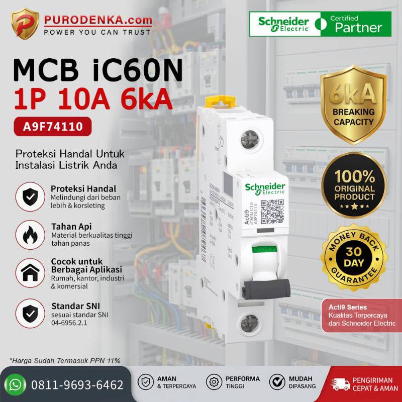 SCHNEIDER MCB iC60N 1P 10A 6kA A9F74110