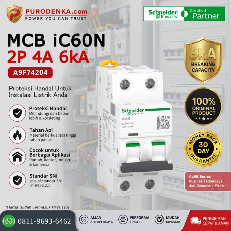 SCHNEIDER MCB iC60N 2P 4A 6kA A9F74204