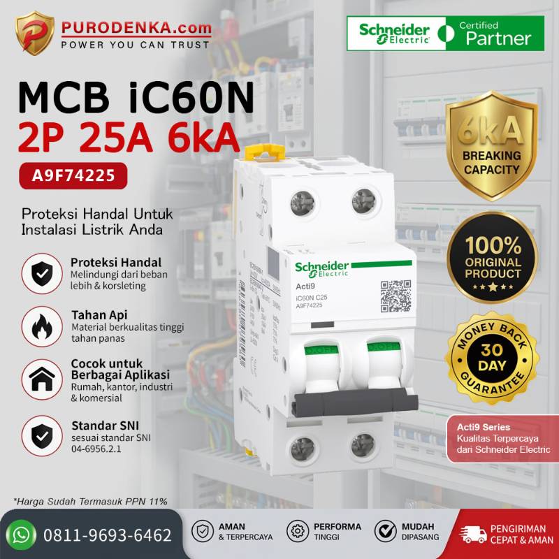 SCHNEIDER MCB iC60N 2P 25A 6kA A9F74225