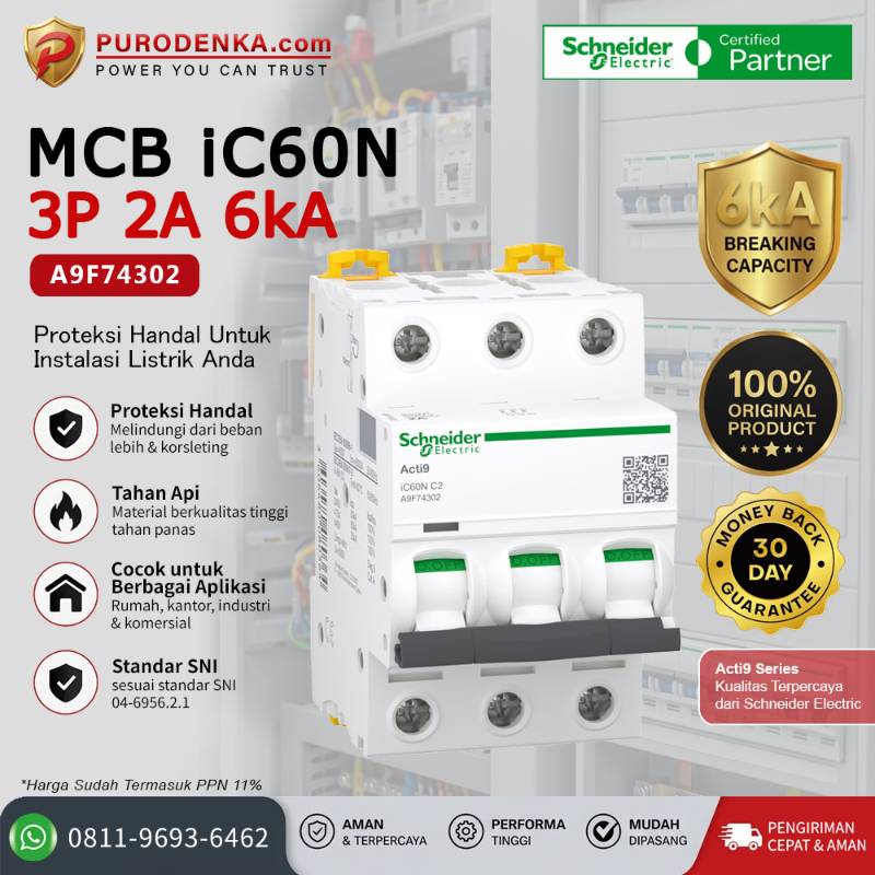SCHNEIDER MCB iC60N 3P 2A 6kA A9F74302