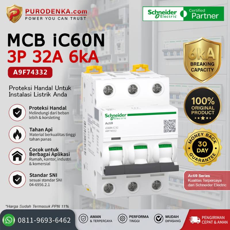 SCHNEIDER MCB iC60N 3P 32A 6kA A9F74332
