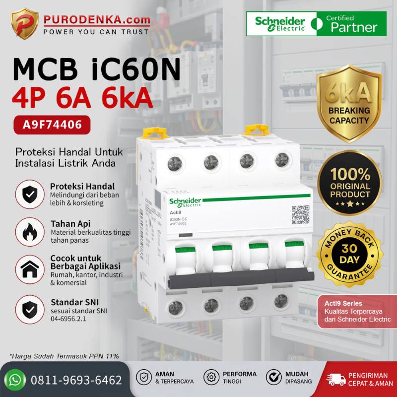SCHNEIDER MCB iC60N 4P 6A 6kA A9F74406