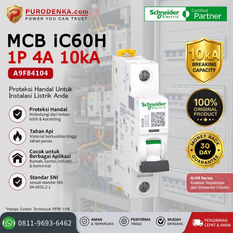 SCHNEIDER MCB iC60H 1P 4A 10kA A9F84104
