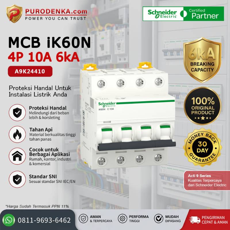 SCHNEIDER MCB iK60N 4P 10A 6kA A9K24410