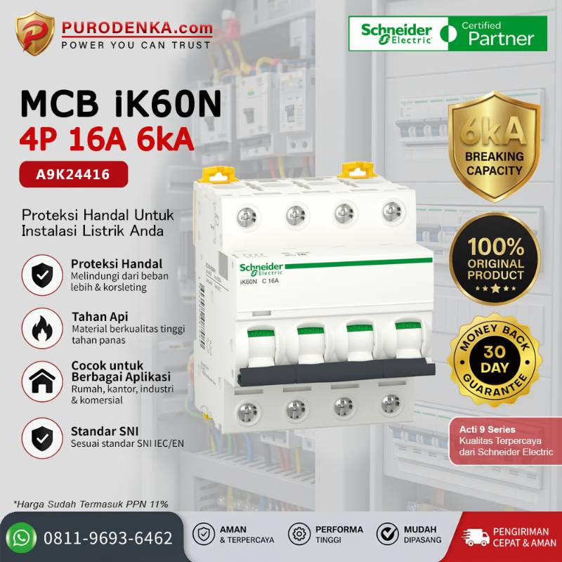 SCHNEIDER MCB iK60N 4P 16A 6kA A9K24416