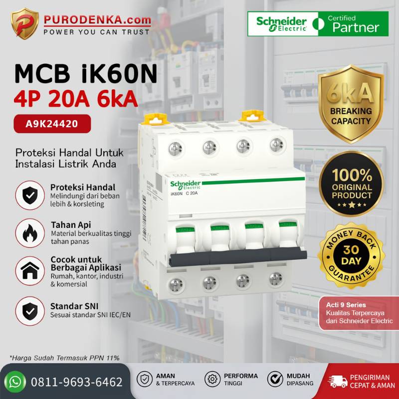 SCHNEIDER MCB iK60N 4P 20A 6kA A9K24420