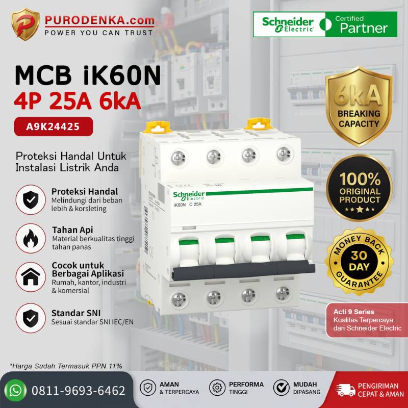 SCHNEIDER MCB iK60N 4P 25A 6kA A9K24425