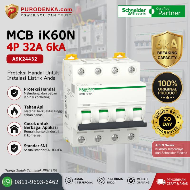 SCHNEIDER MCB iK60N 4P 32A 6kA A9K24432