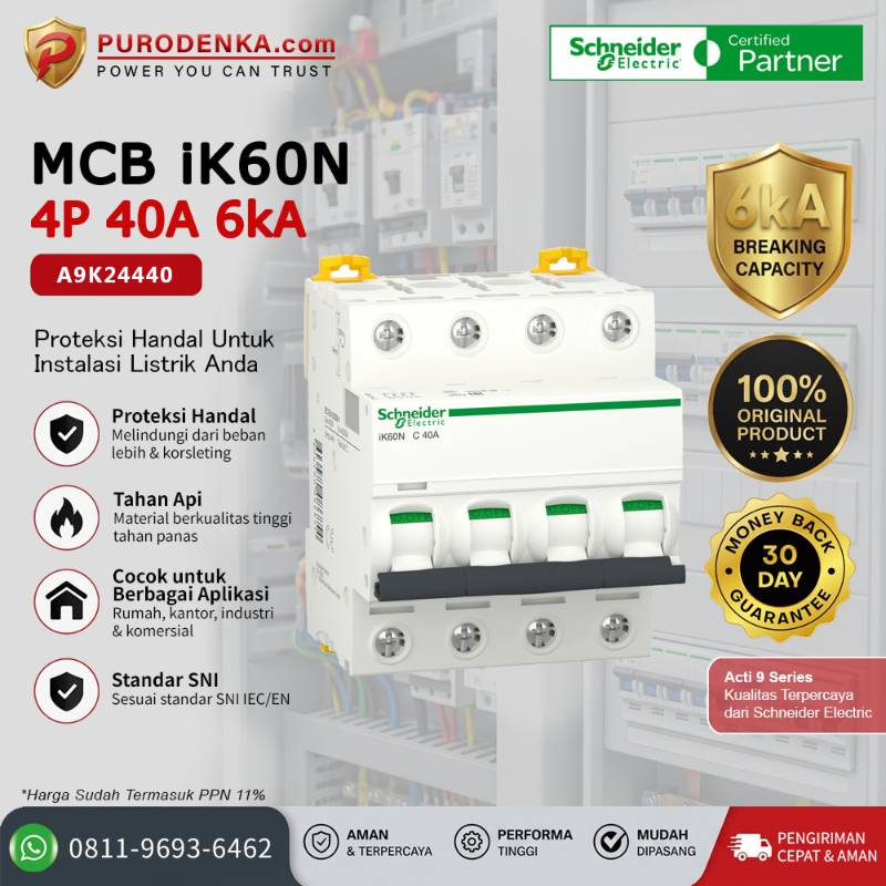SCHNEIDER MCB iK60N 4P 40A 6kA A9K24440