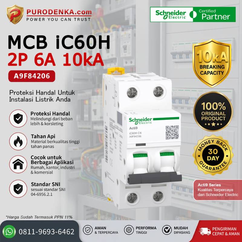 SCHNEIDER MCB iC60H 2P 6A 10kA A9F84206