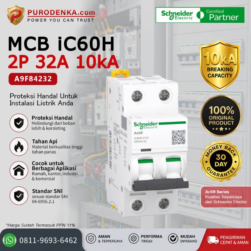 SCHNEIDER MCB iC60H 2P 32A 10kA A9F84232