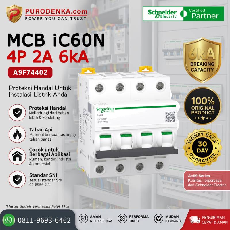 SCHNEIDER MCB iC60N 4P 2A 6kA A9F74402