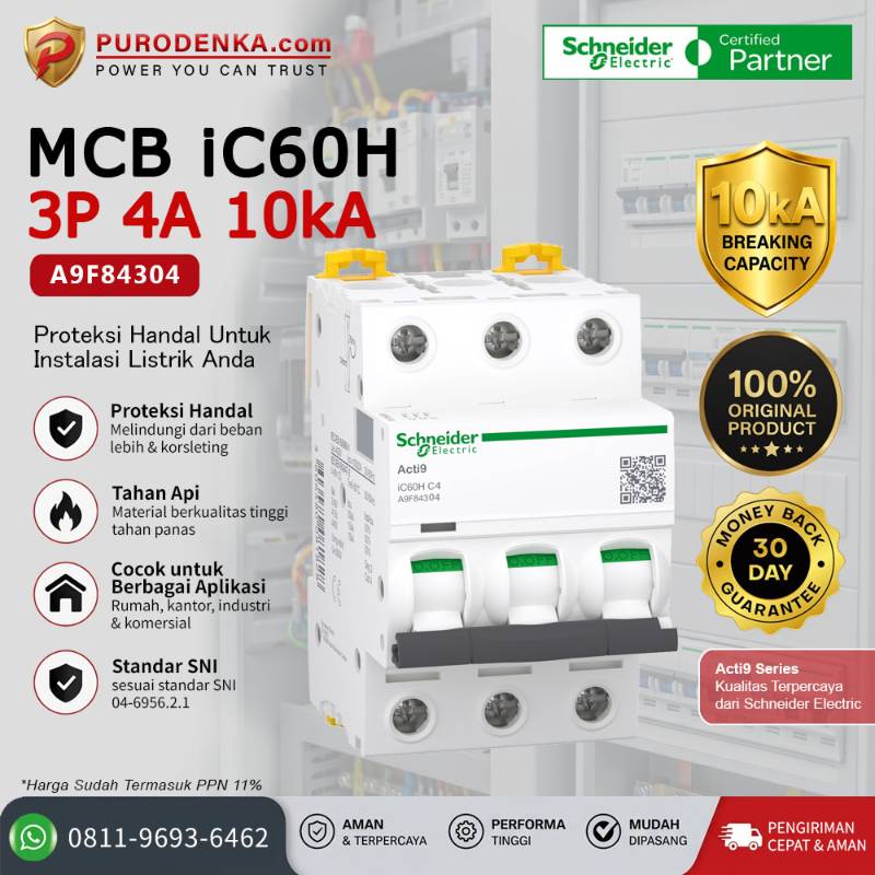SCHNEIDER MCB iC60H 3P 4A 10kA A9F84304
