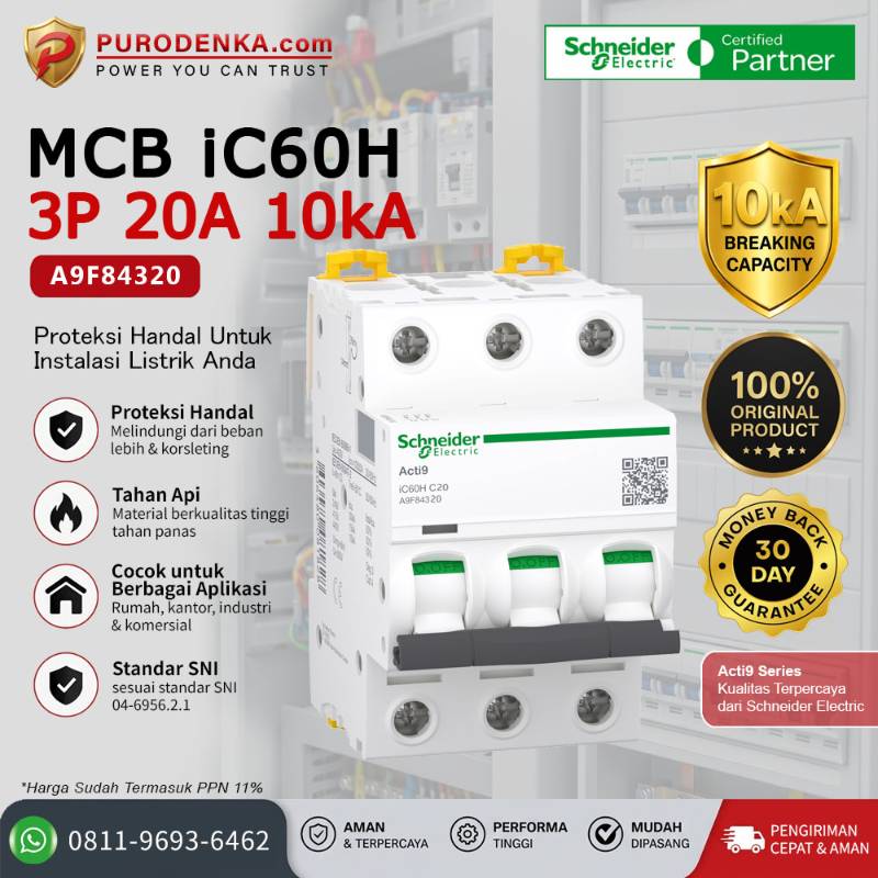 SCHNEIDER MCB iC60H 3P 20A 10kA A9F84320