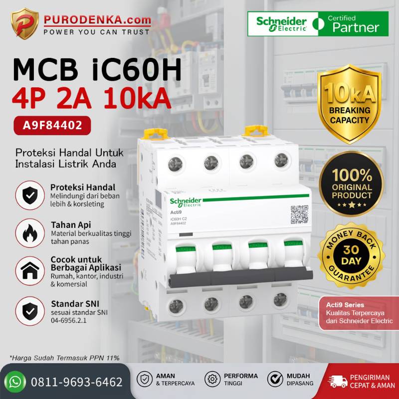SCHNEIDER MCB iC60H 4P 2A 10kA A9F84402