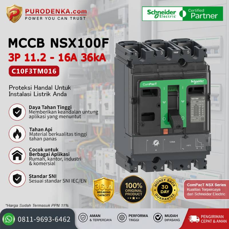 SCHNEIDER MCCB NSX100F 3P 16A 36kA C10F3TM016
