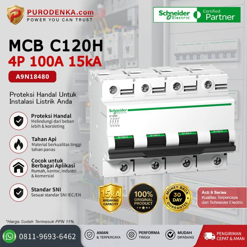 SCHNEIDER MCB C120H 4P 100A 15kA A9N18480