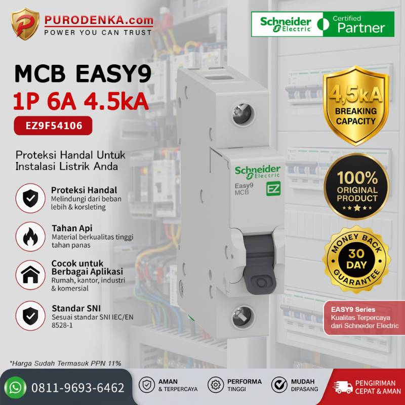 SCHNEIDER MCB EASY9 1P 6A 4.5kA EZ9F54102