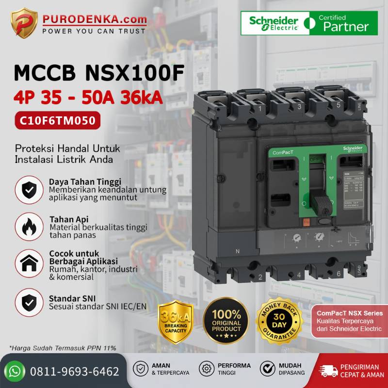 SCHNEIDER MCCB NSX100F 4P 50A 36kA C10F6TM050