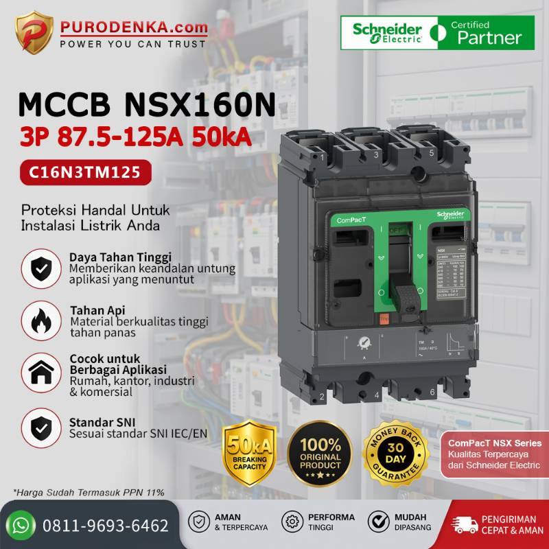 SCHNEIDER MCCB NSX160N 3P 125A 50kA C16N3TM125