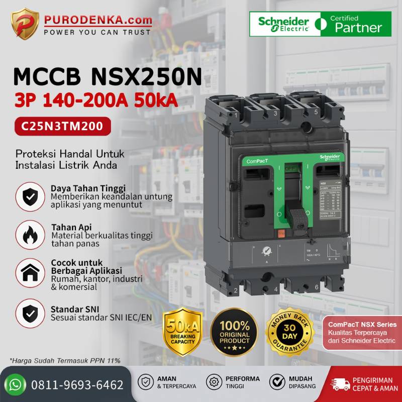 SCHNEIDER MCCB NSX250N 3P 200A 50kA C25N3TM200