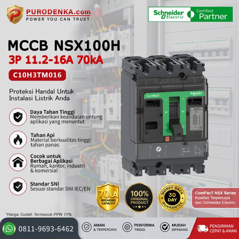SCHNEIDER MCCB NSX100H 3P 16A 70kA C10H3TM016