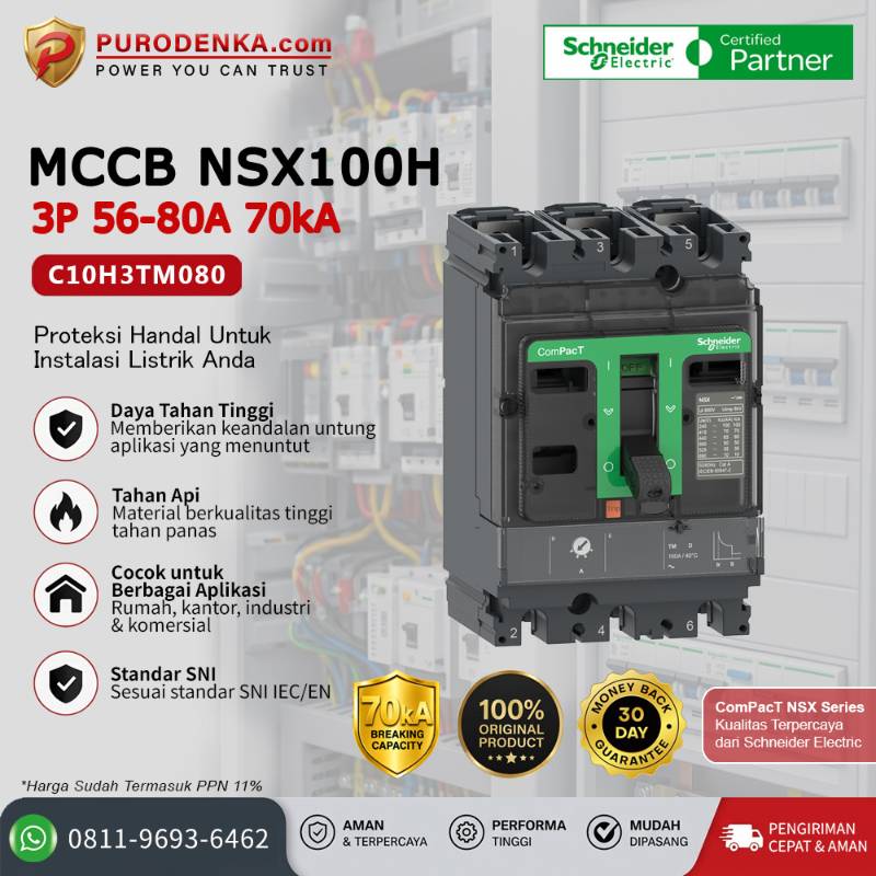 SCHNEIDER MCCB NSX100H 3P 80A 70kA C10H3TM080