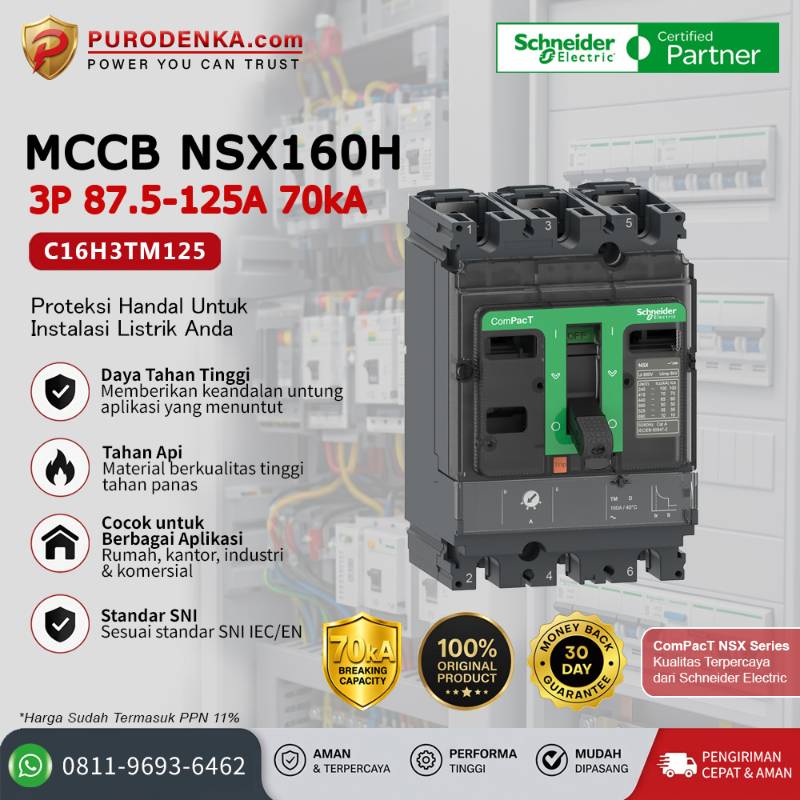 SCHNEIDER MCCB NSX160H 3P 125A 70kA C16H3TM125