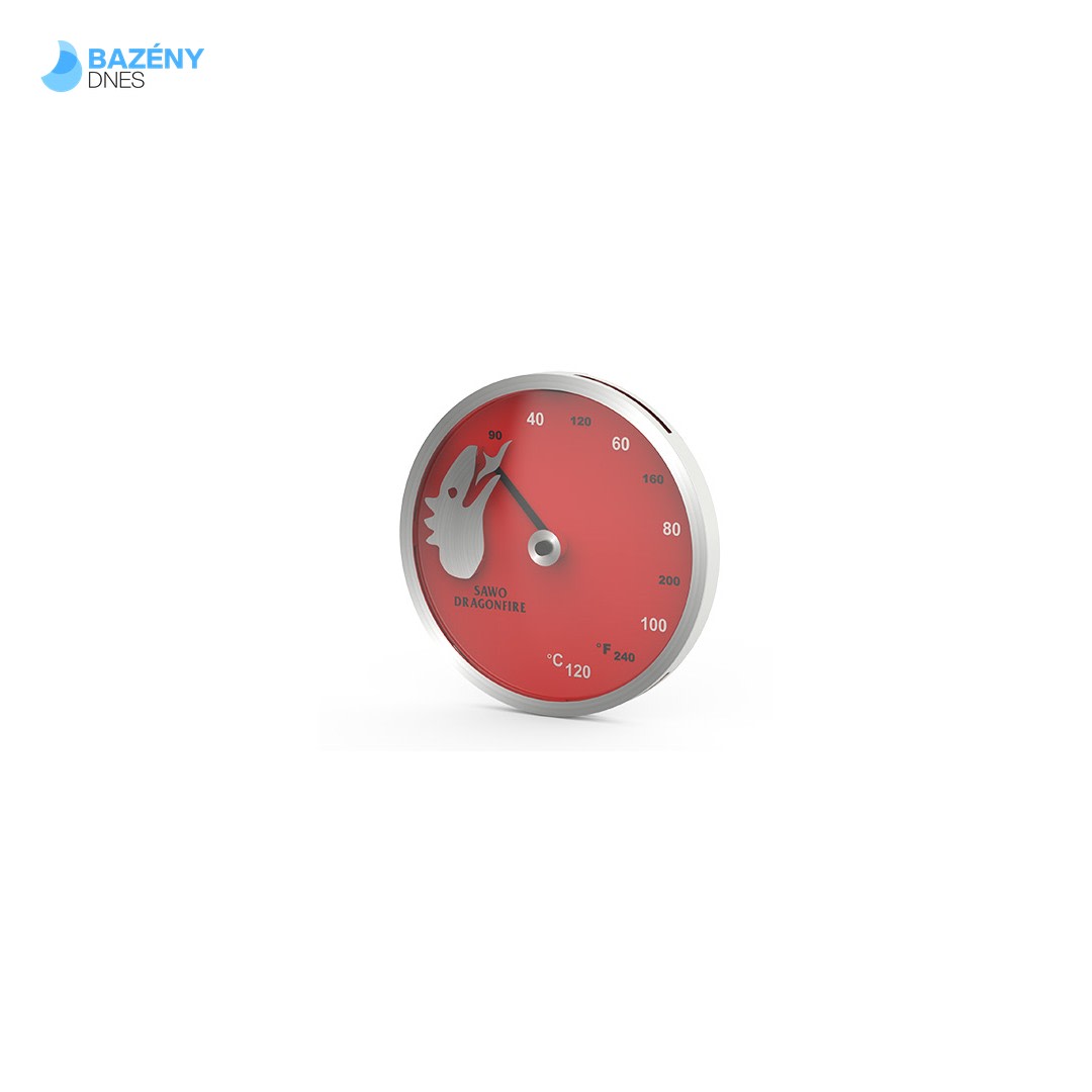 Saunový teploměr - ocel/červená