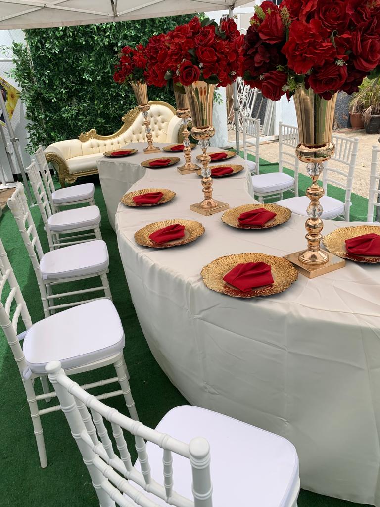 white chair with table covered with white clothe