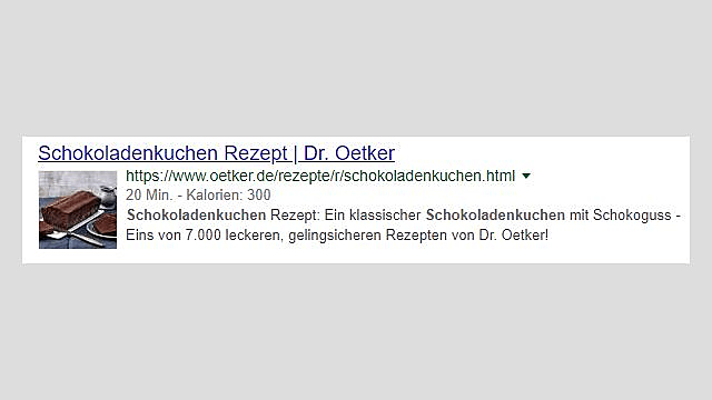 Screenshot eines Rich Snippets für Rezepte