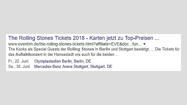 Screenshot eines Rich Snippets für Veranstaltungen