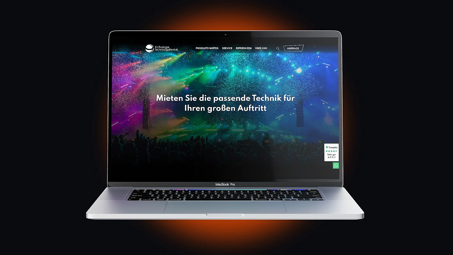 Laptop-Mock-Up mit der XTR-Website