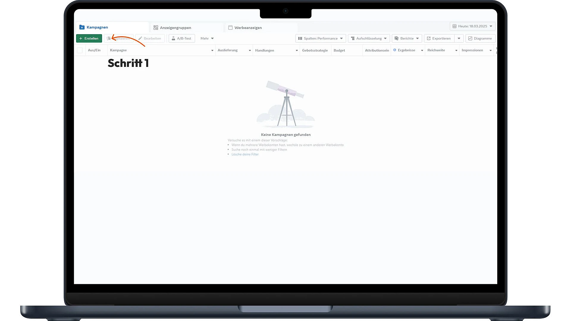 Bild zum Schalten von Instagram Ads über den Werbeanzeigenmanager - Schritt 1