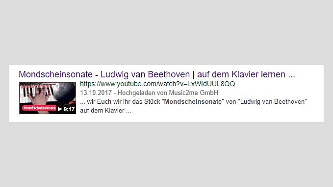 Screenshot eines Rich Snippets für Videos