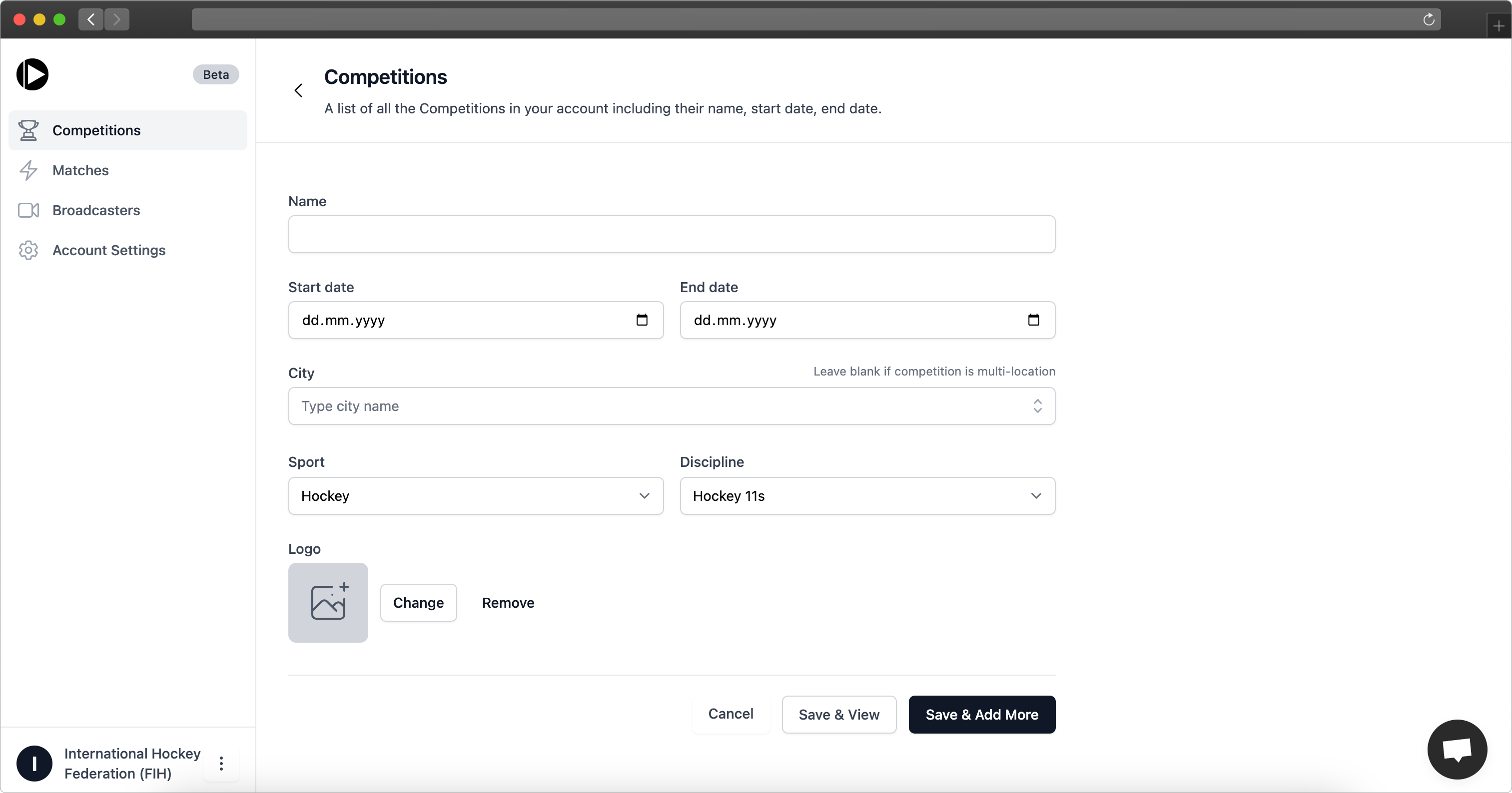 Competition admin panel screenshot