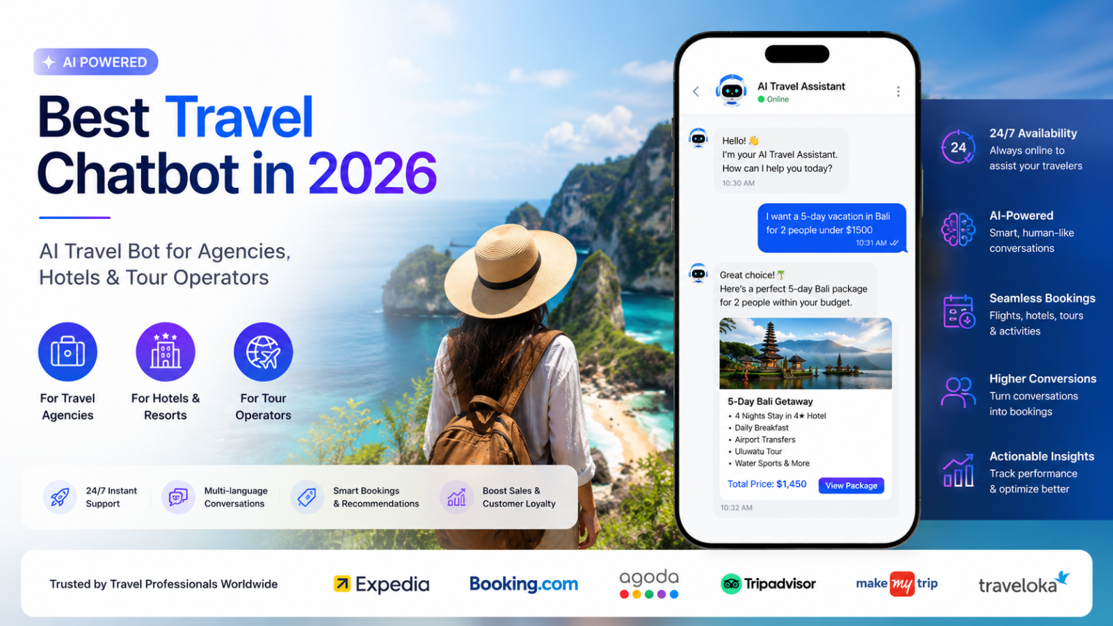 Best Travel Chatbot in 2026 — AI Travel Bot for Agencies, Hotels & Tour Operators