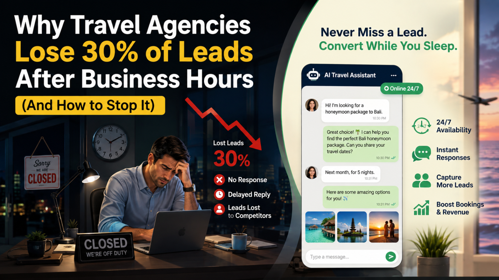 Why Travel Agencies Lose 30% of Leads After Business Hours (And How to Stop It)