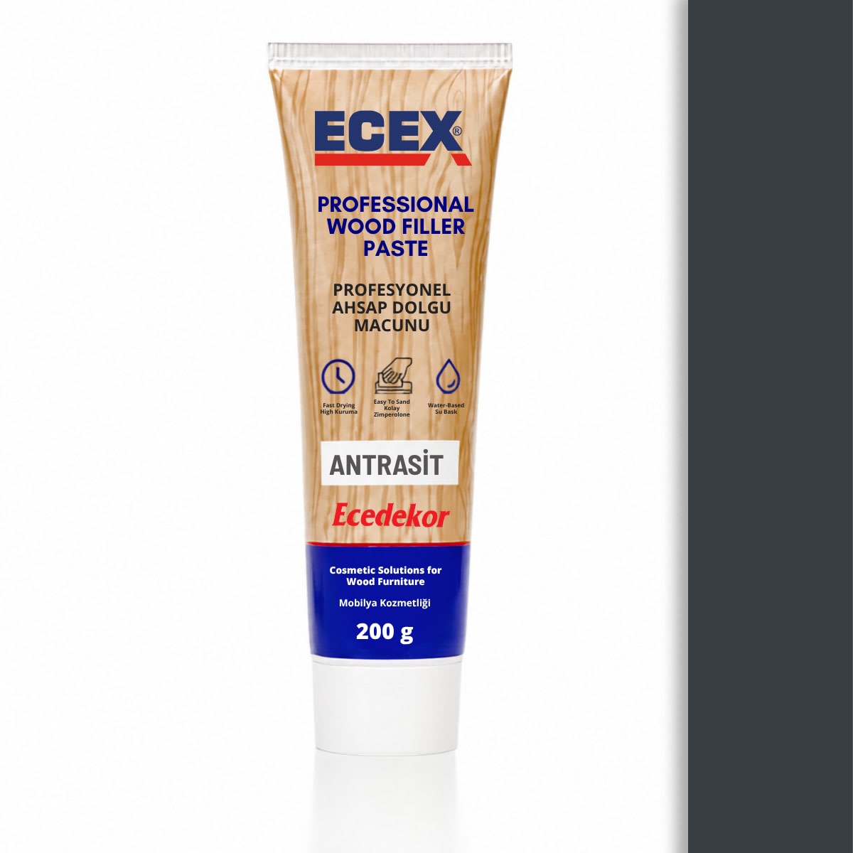 ECEX Ahşap Dolgu Macunu Tüp (200gr) — Antrasit