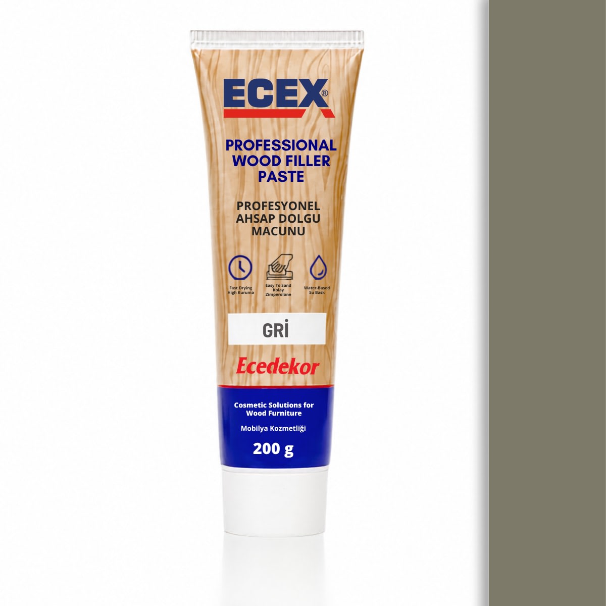 ECEX Ahşap Dolgu Macunu Tüp (200gr) — Gri