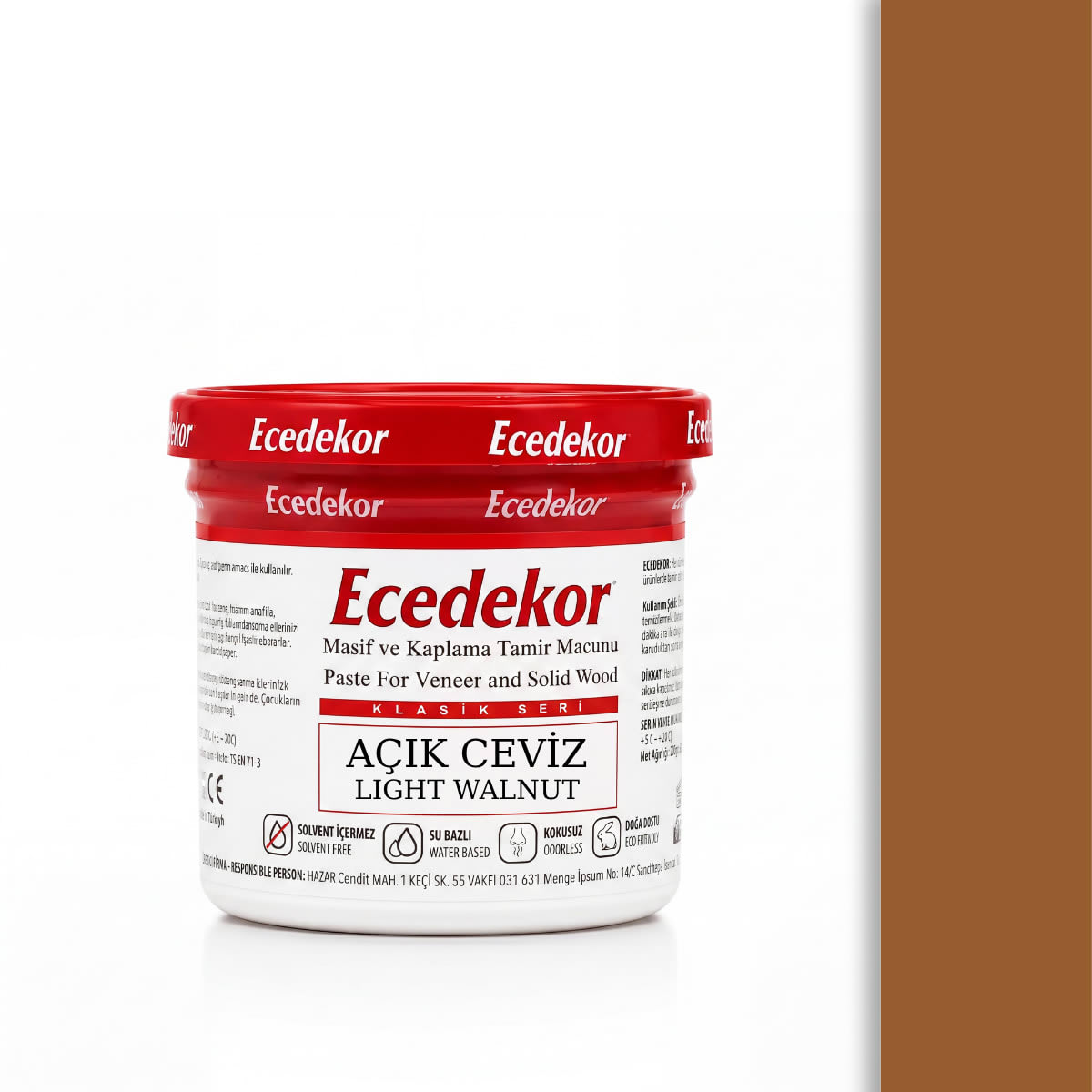 Ecedekor Ahşap Dolgu Macunu Bardak (200gr) — Açık Ceviz