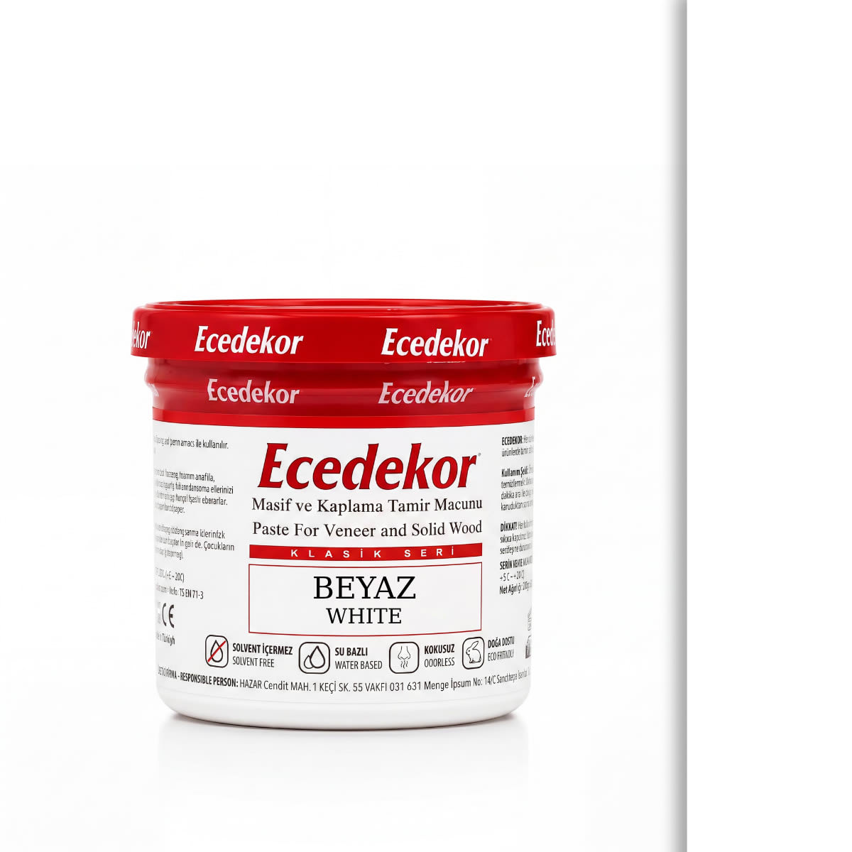 Ecedekor Ahşap Dolgu Macunu Bardak (200gr) — Beyaz