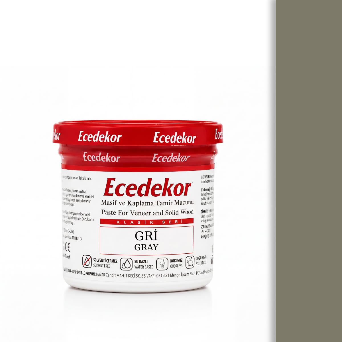 Ecedekor Ahşap Dolgu Macunu Bardak (200gr) — Gri