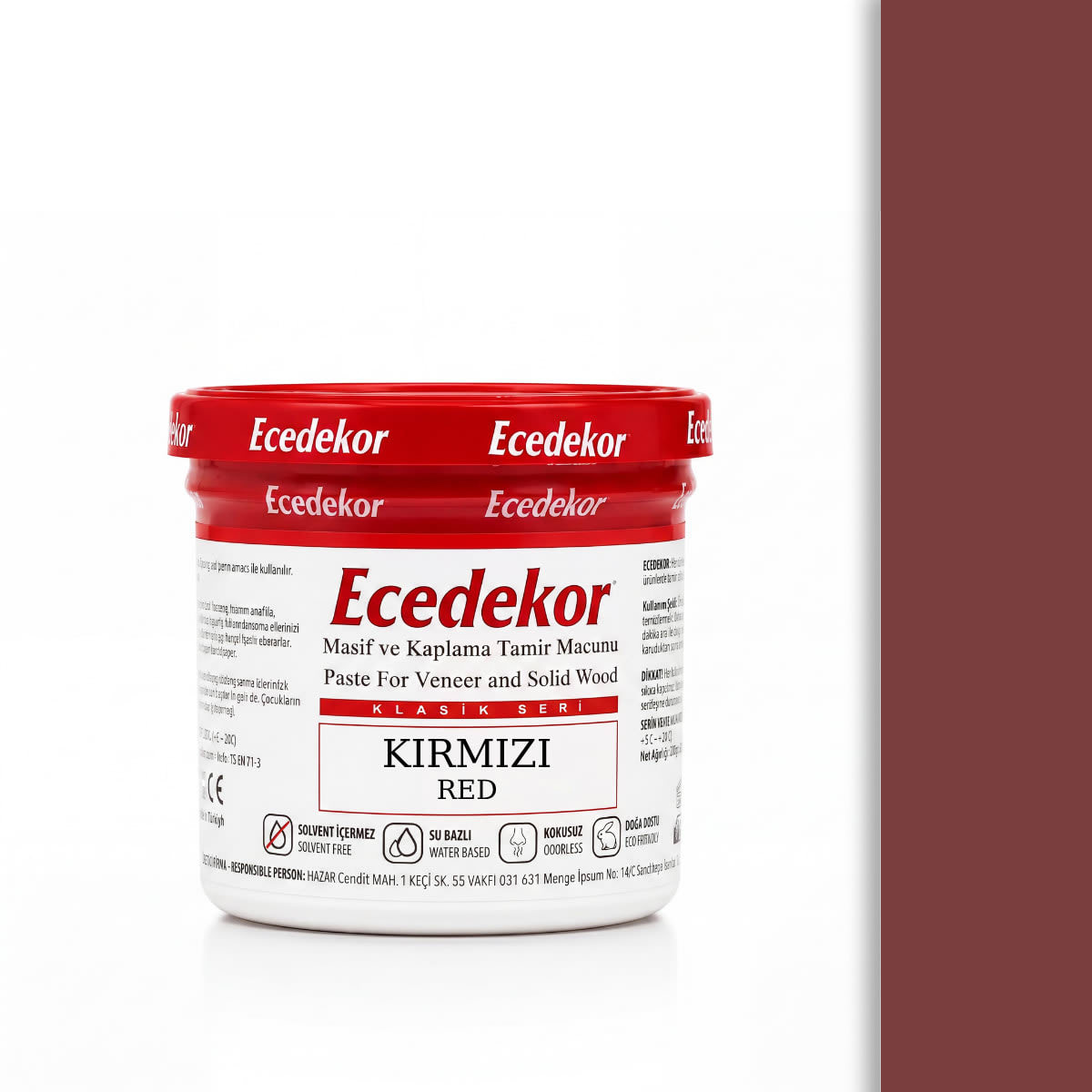Ecedekor Ahşap Dolgu Macunu Bardak (200gr) — Kırmızı